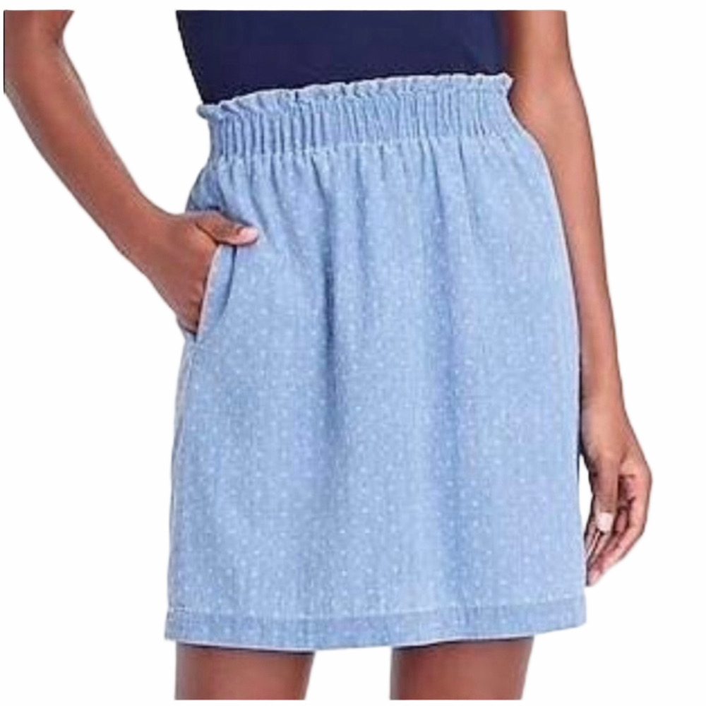 J.Crew Cotton Pull on Sidewalk Dobby Skirt Chambray Blue Indigo Size 6